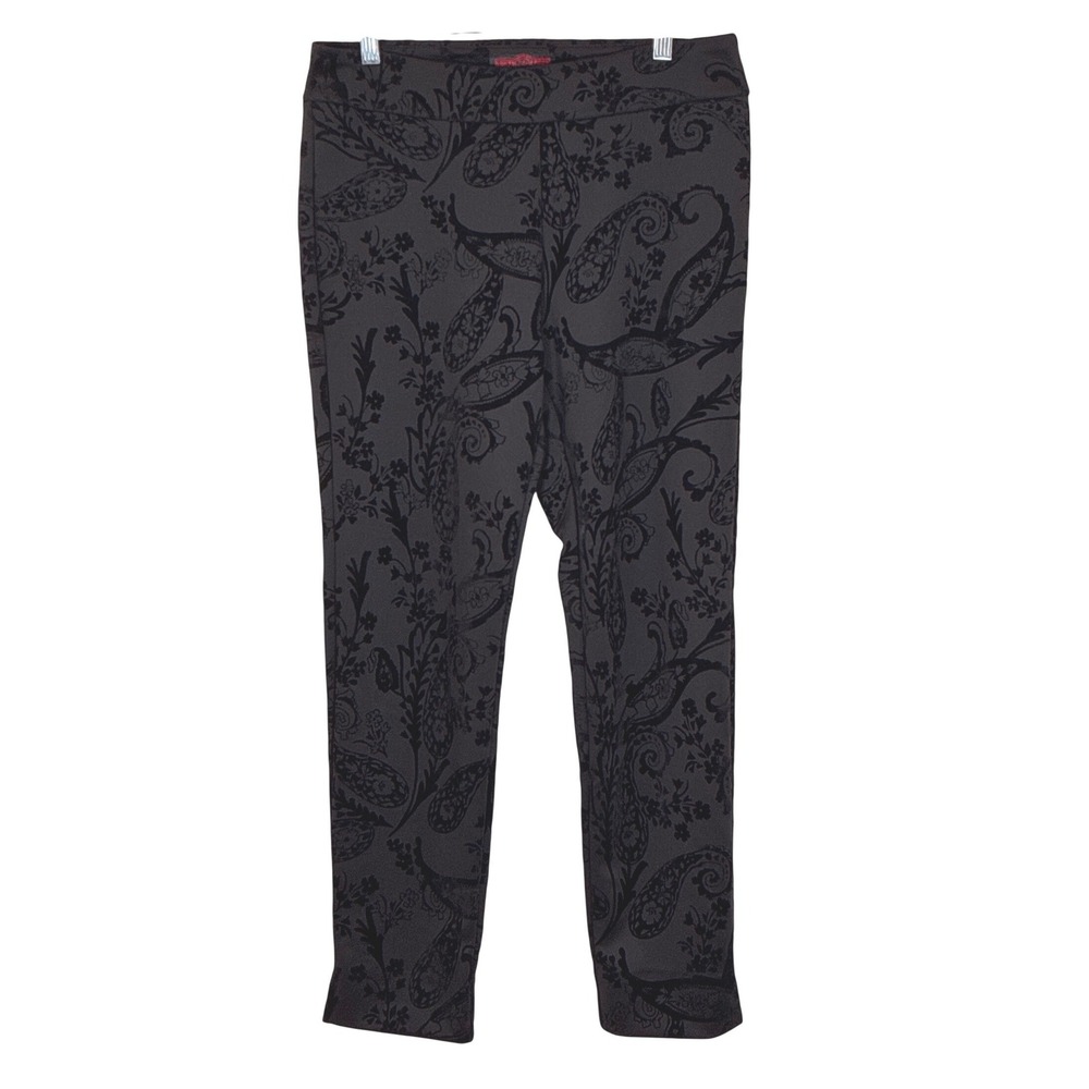 Krazy Larry Women's Black Pants Paisley Skinny Velour Pull On Stretch Size 8